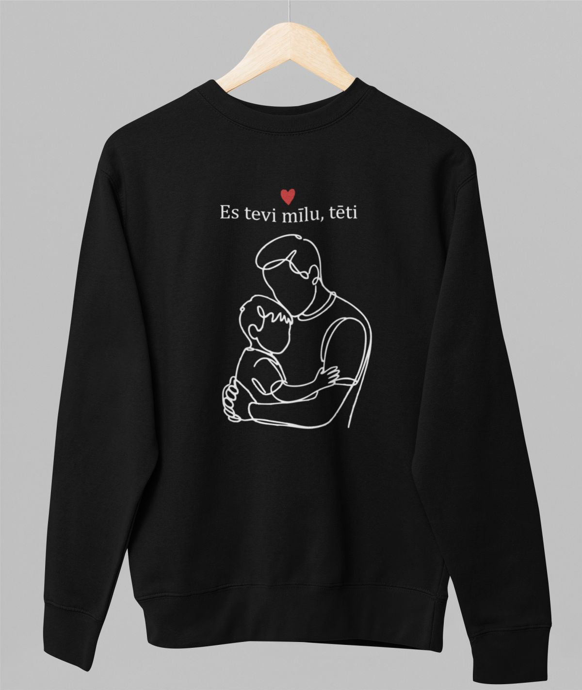 Melns UNISEX džemperis bez kapuces "Es tevi mīlu, tēti"