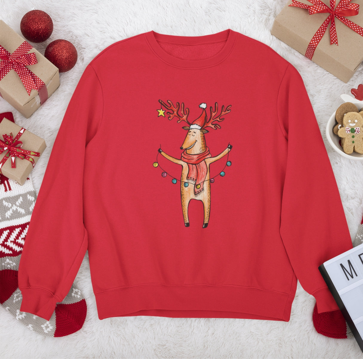 Sarkans UNISEX džemperis bez kapuces "Briedis"