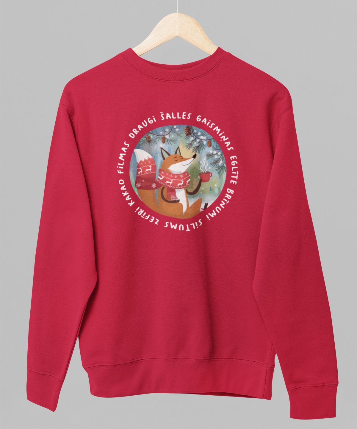 Sarkans UNISEX džemperis bez kapuces "Ziemassvētku simboli"