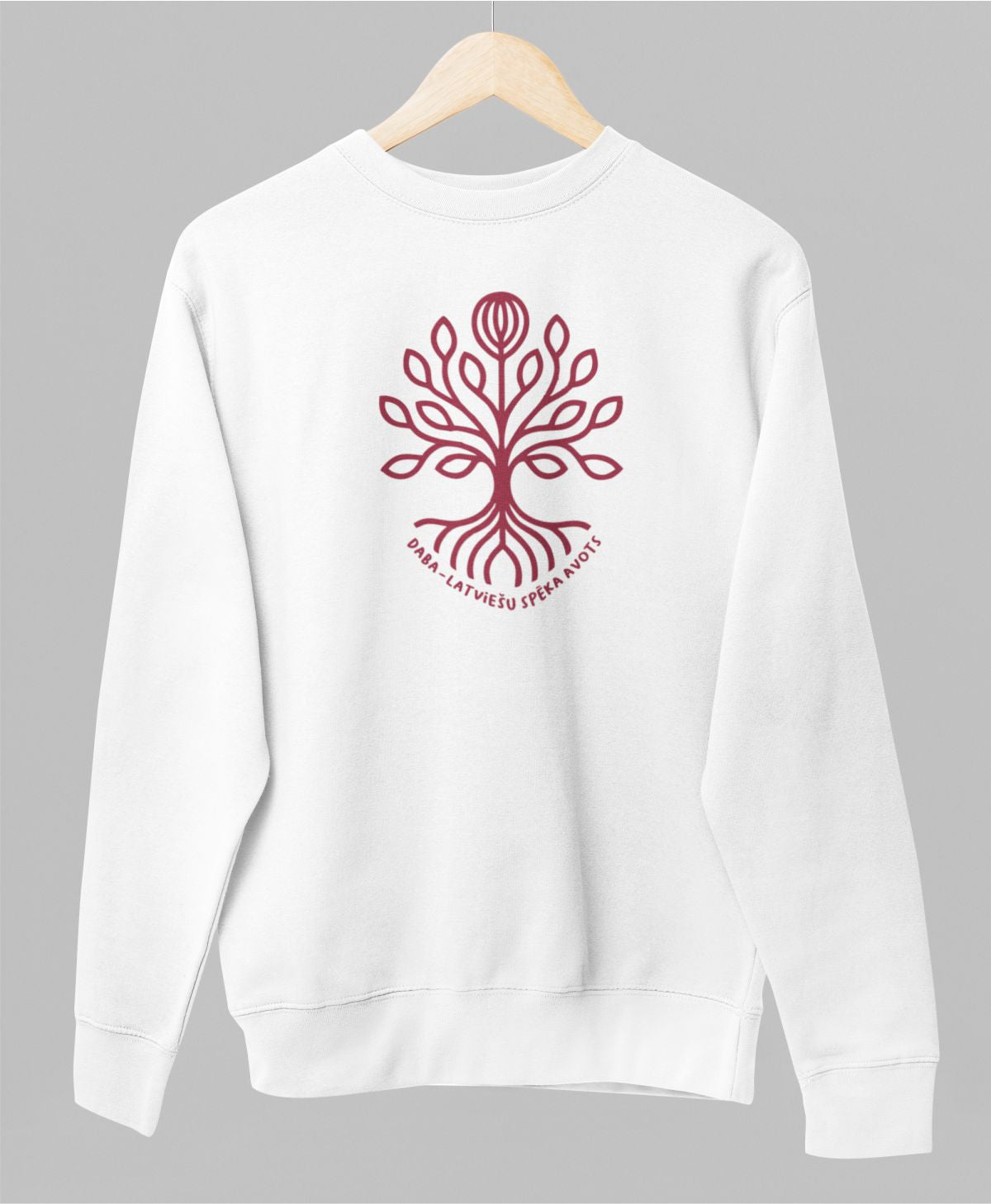 Balts UNISEX džemperis bez kapuces "Daba – latviešu spēka avots"