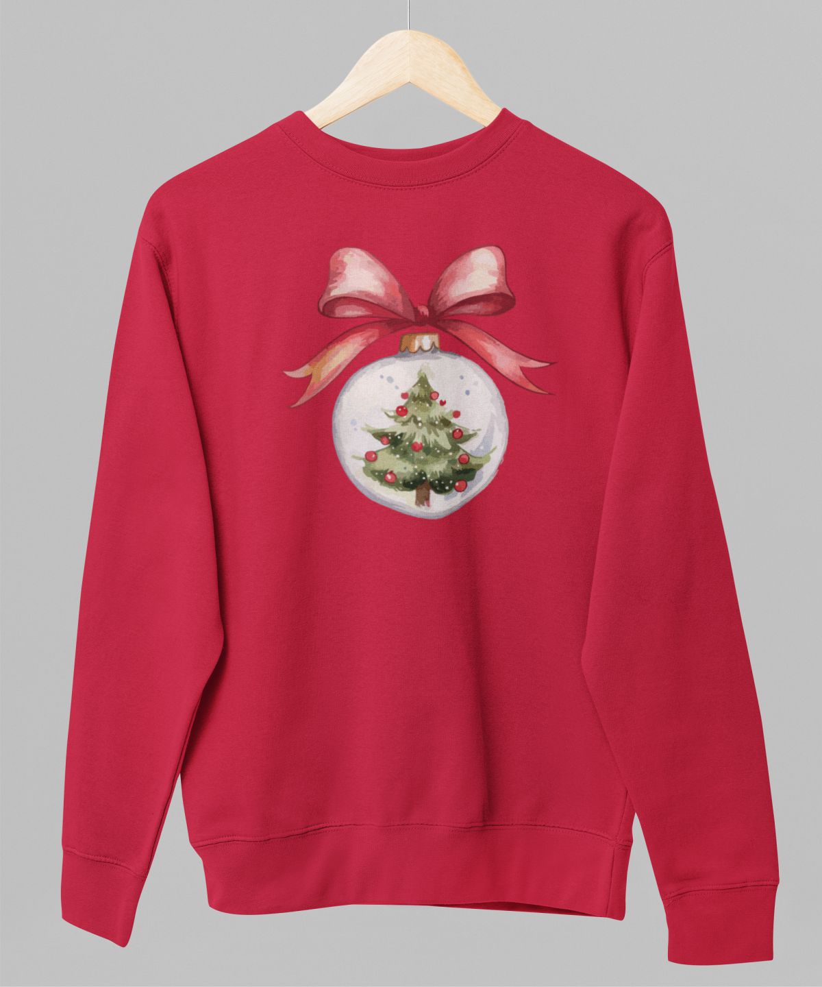 Sarkans UNISEX džemperis bez kapuces "Ziemassvētku rotaļlieta"