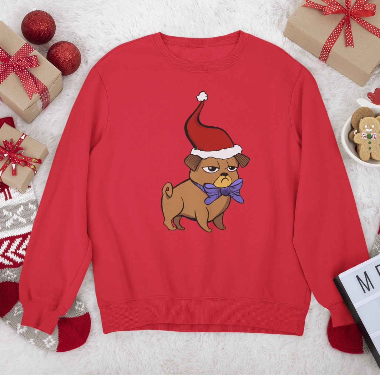 Sarkans UNISEX džemperis bez kapuces "Ziemassvētku noskaņiņa"