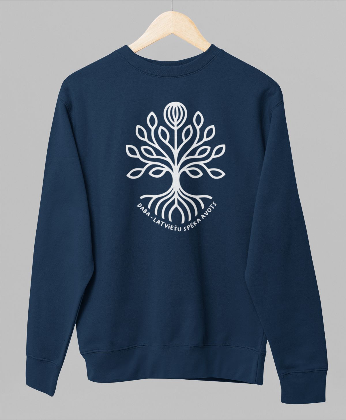 Zils UNISEX džemperis bez kapuces "Daba – latviešu spēka avots"
