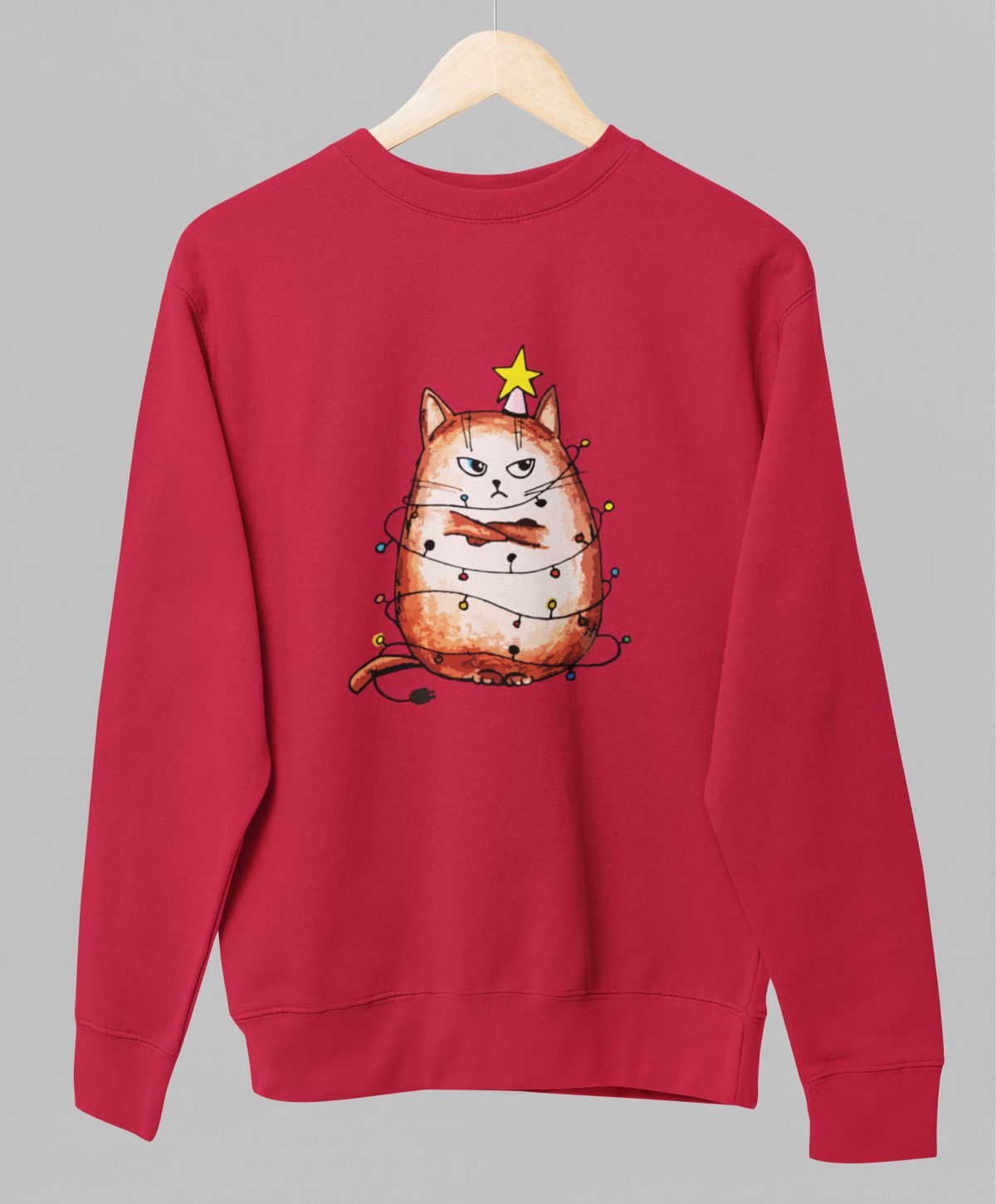 Sarkans UNISEX džemperis bez kapuces "Nikns kaķis"