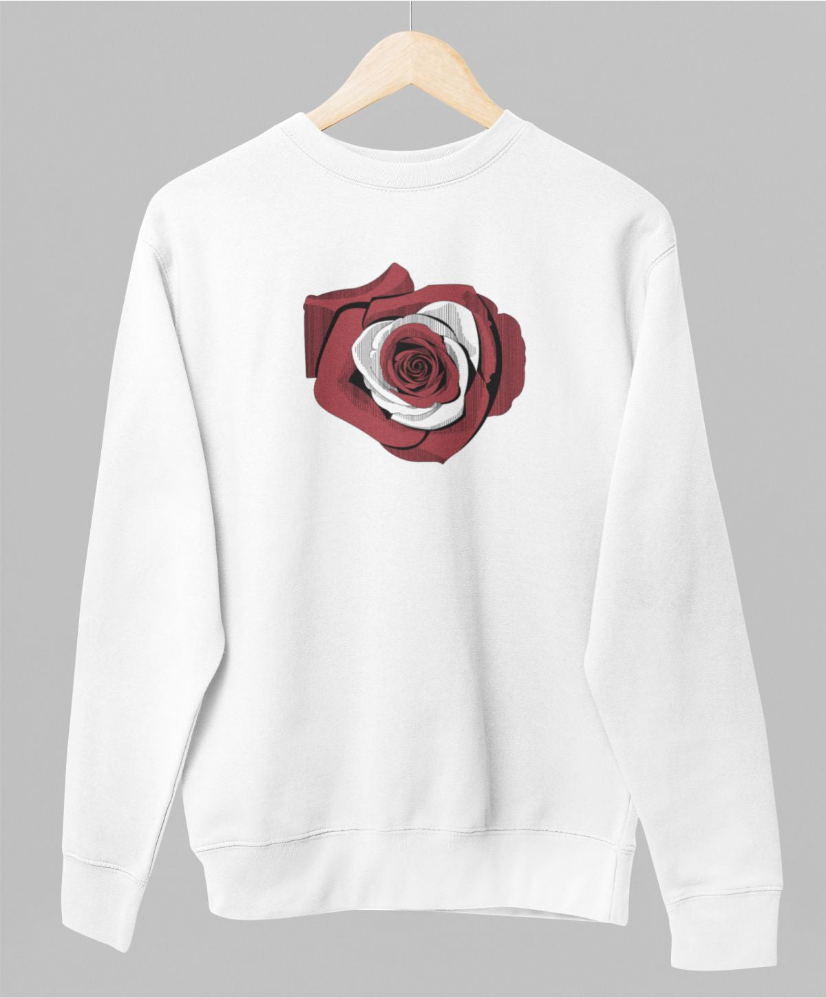 Balts UNISEX džemperis bez kapuces "Latvijas roze"