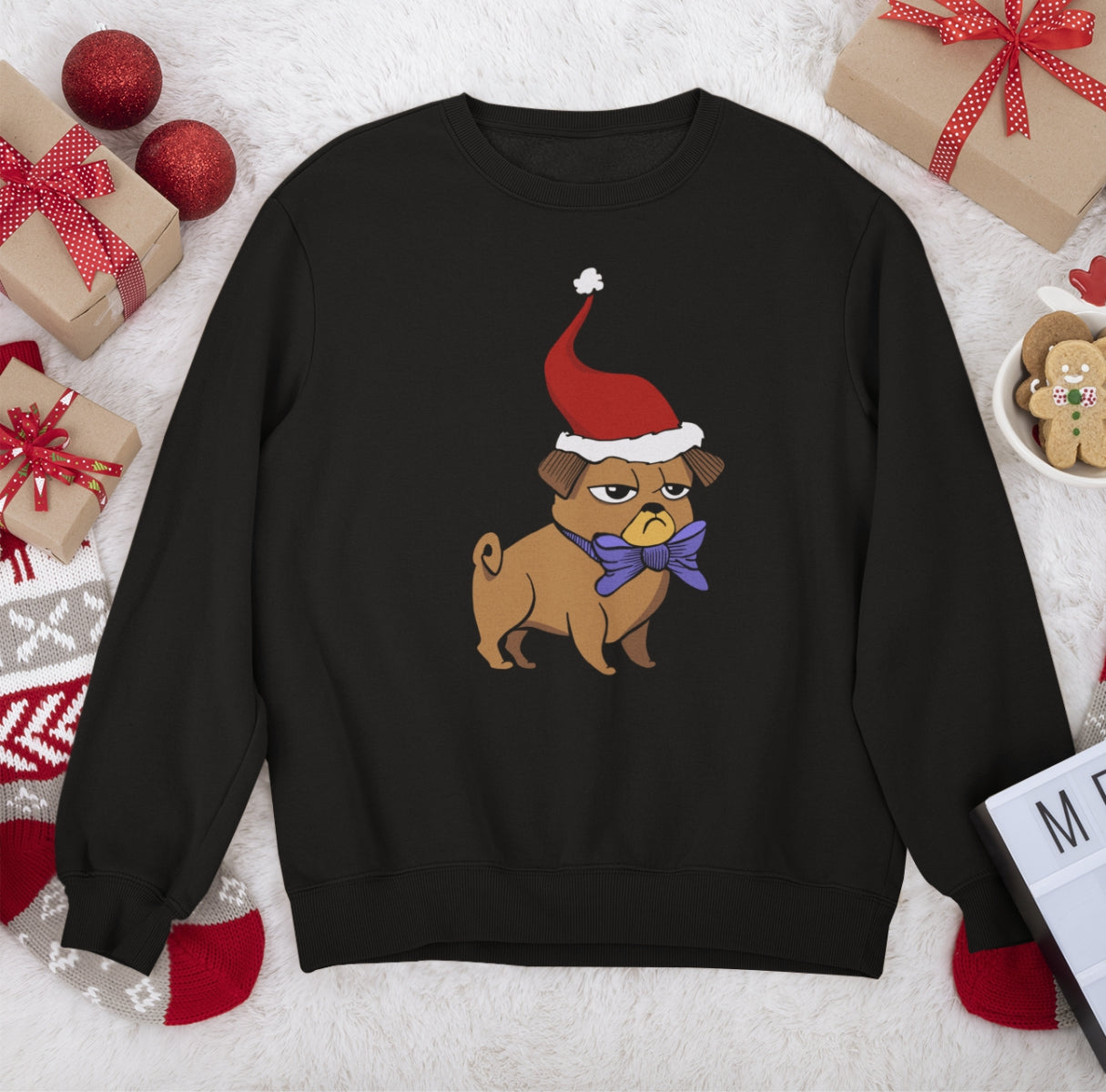 Melns UNISEX džemperis bez kapuces "Ziemassvētku noskaņiņa"