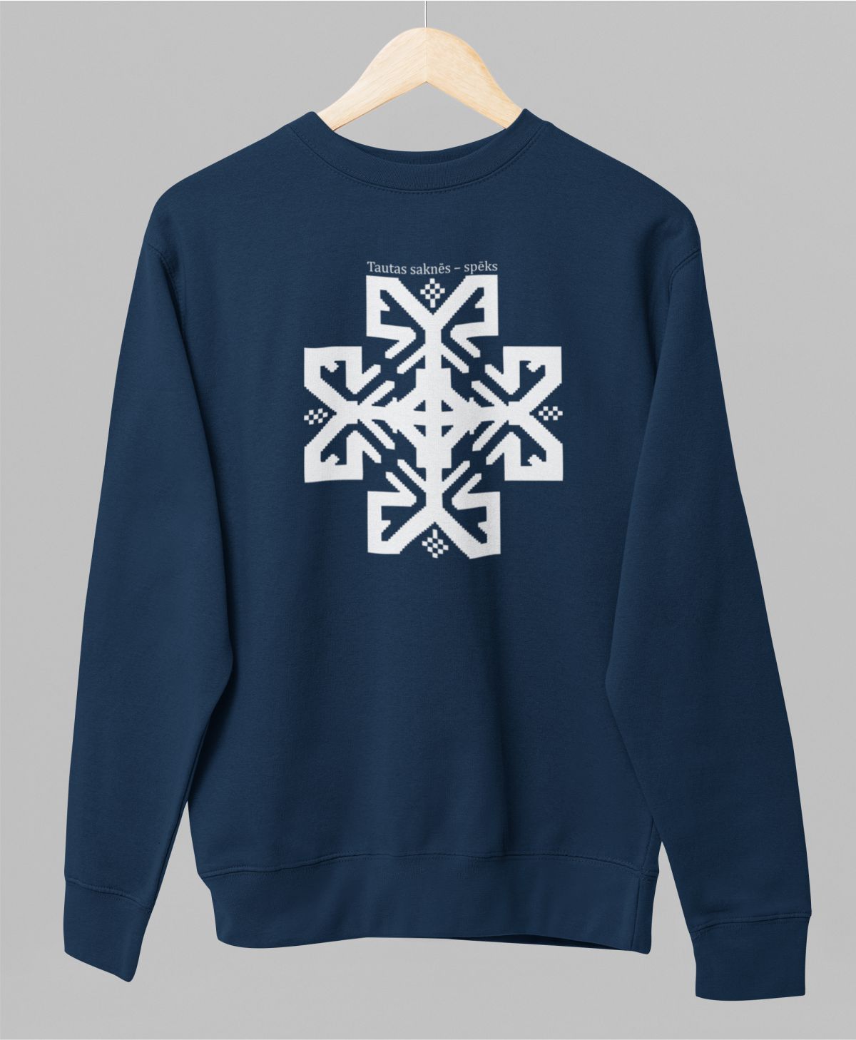 Zils UNISEX džemperis bez kapuces "Tautas saknēs – spēks"
