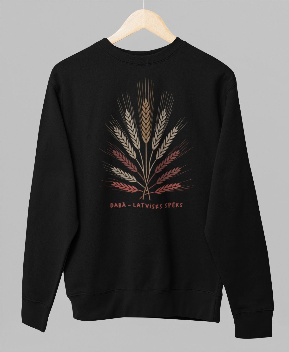 Melns UNISEX džemperis bez kapuces "Dabā – latvisks spēks"