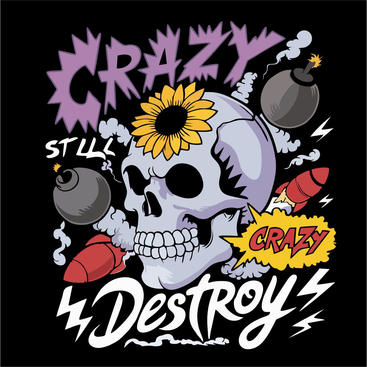 Must UNISEX dressipluus ilma kapuutsita "Crazy destroy"