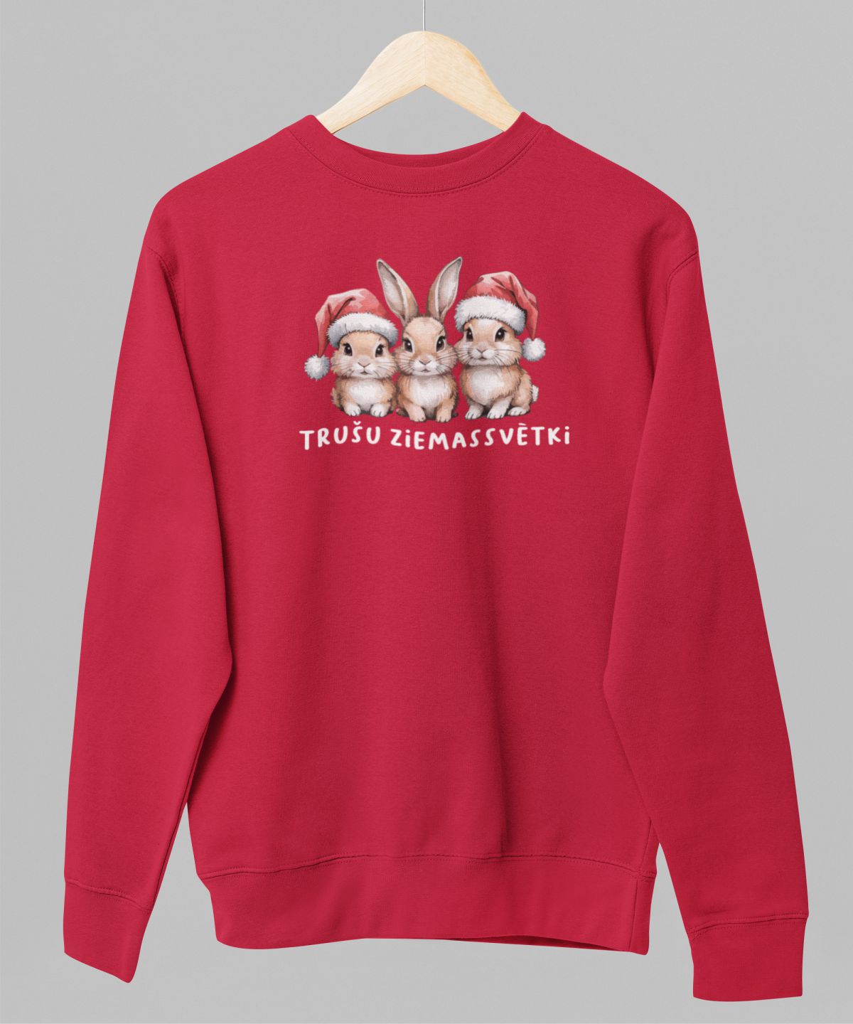 Sarkans UNISEX džemperis bez kapuces "Trušu Ziemassvētki"