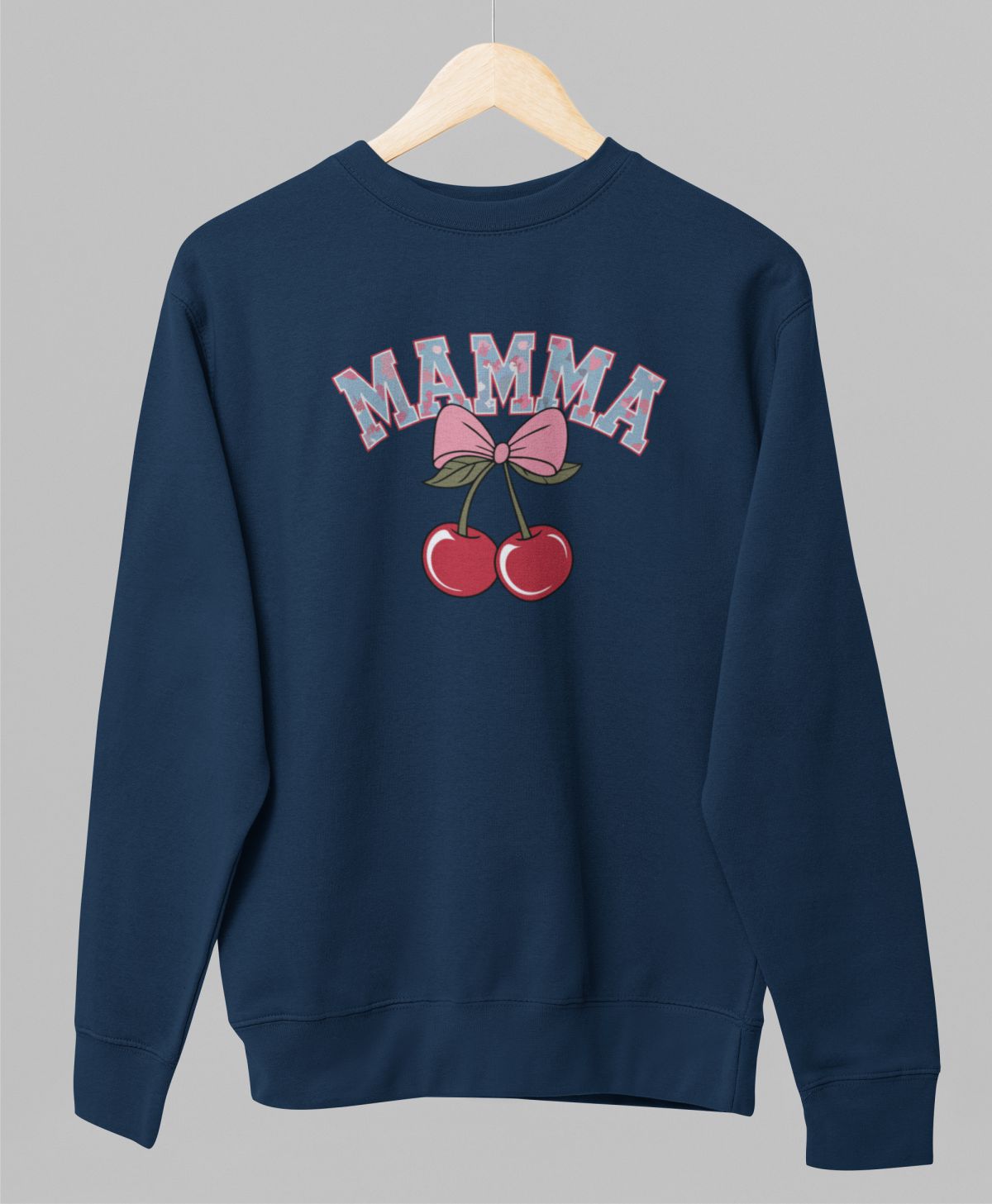 Zils UNISEX džemperis bez kapuces "Mamma ķirsis"