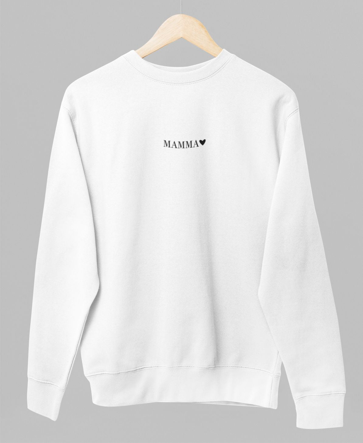 Balts UNISEX džemperis bez kapuces "Mamma ar sirsniņu"