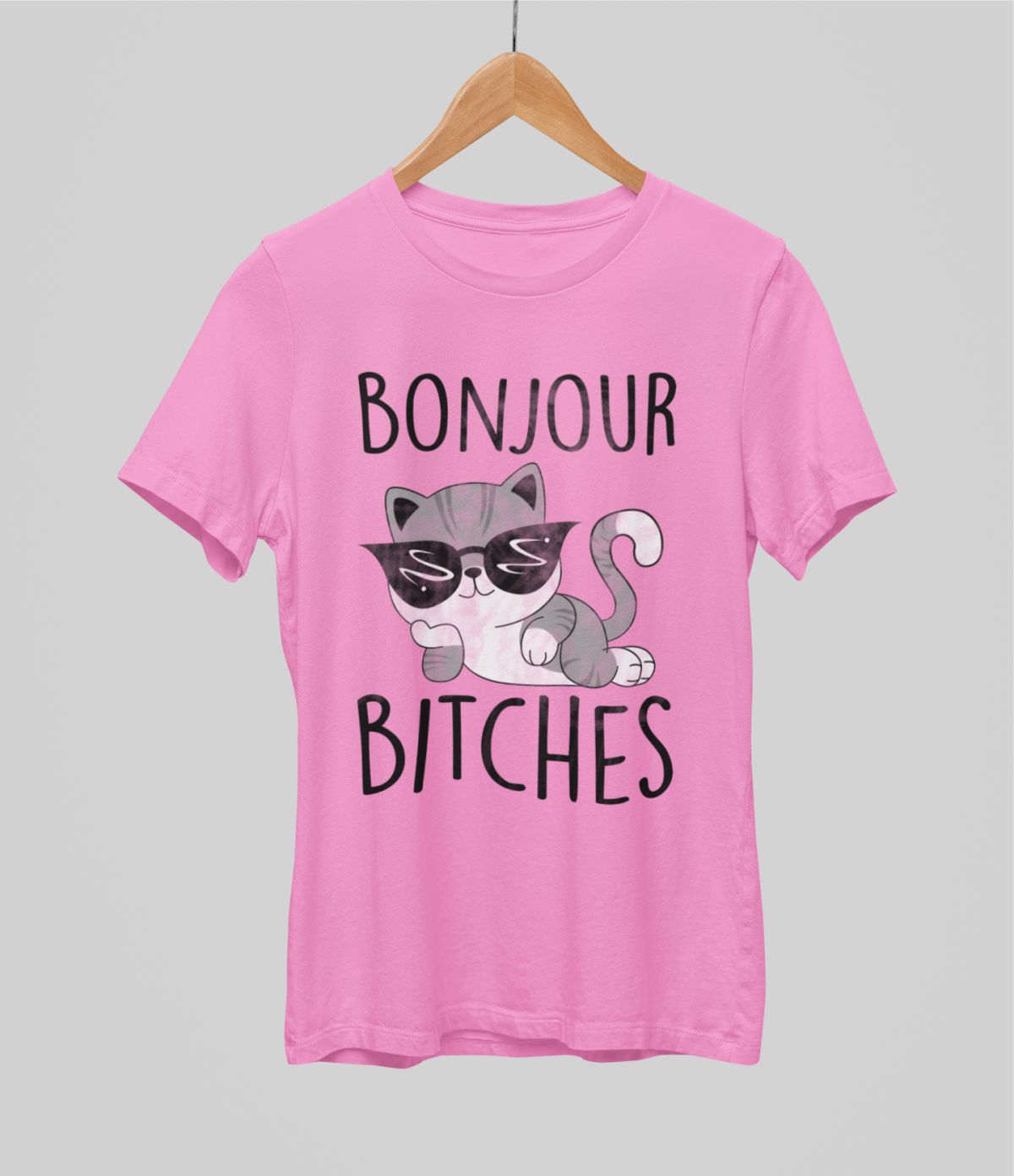 Rozā UNISEX krekli "Bonjour bitches"