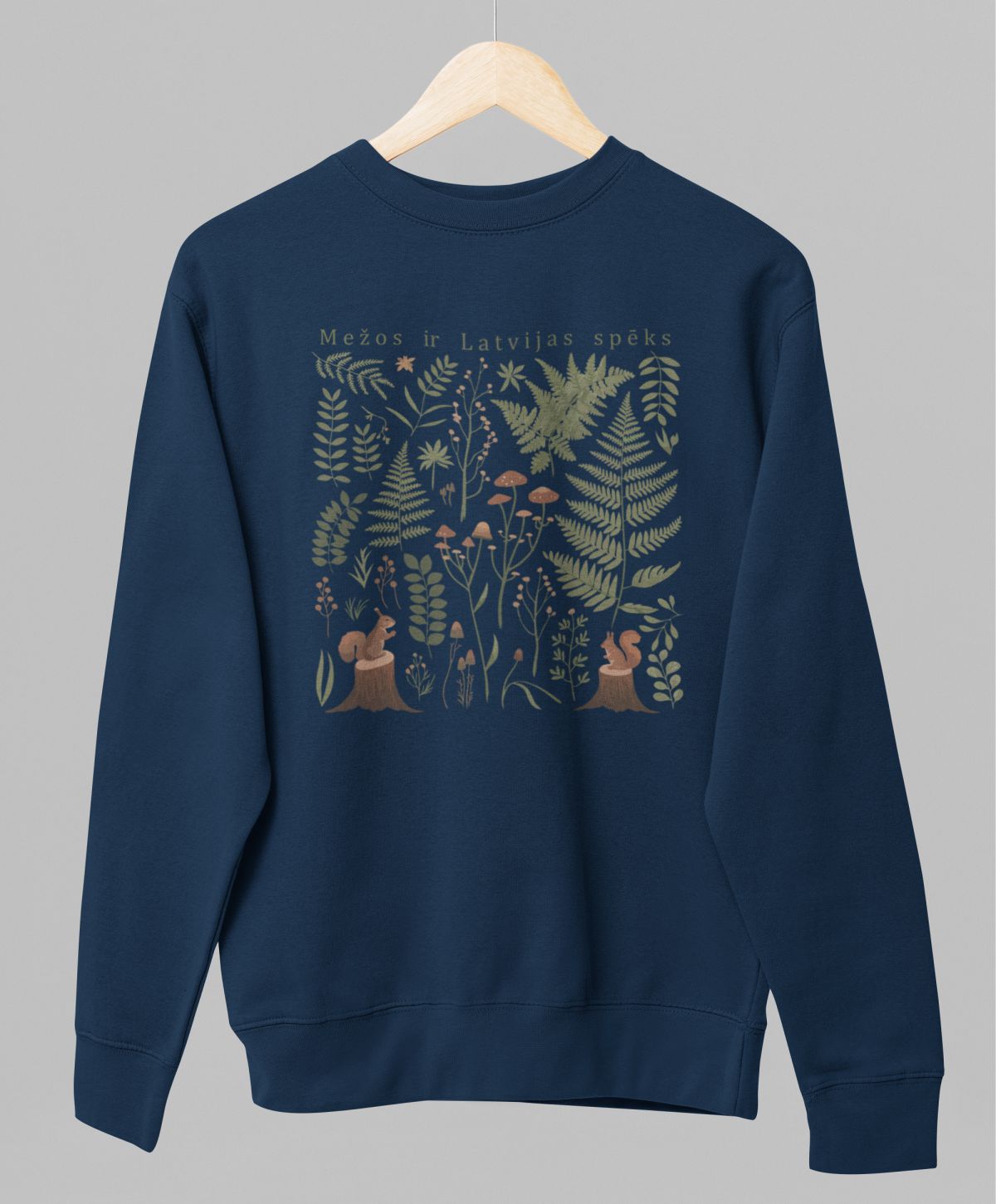 Zils UNISEX džemperis bez kapuces "Latvijas mežs"