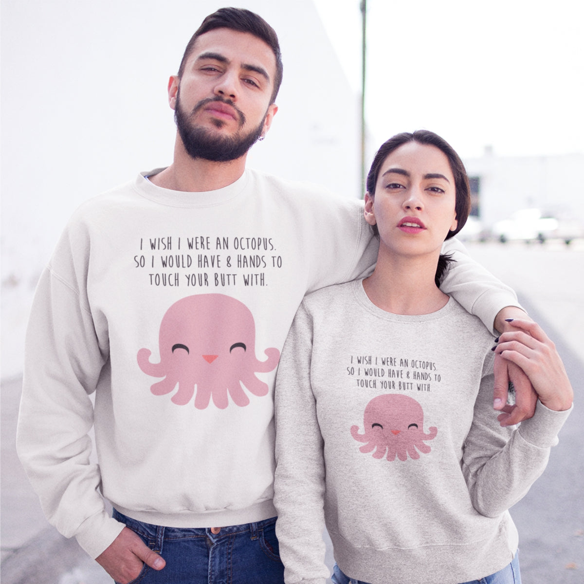 Valged kapuutsita dressipluusid paaridele „Kaheksajalg“