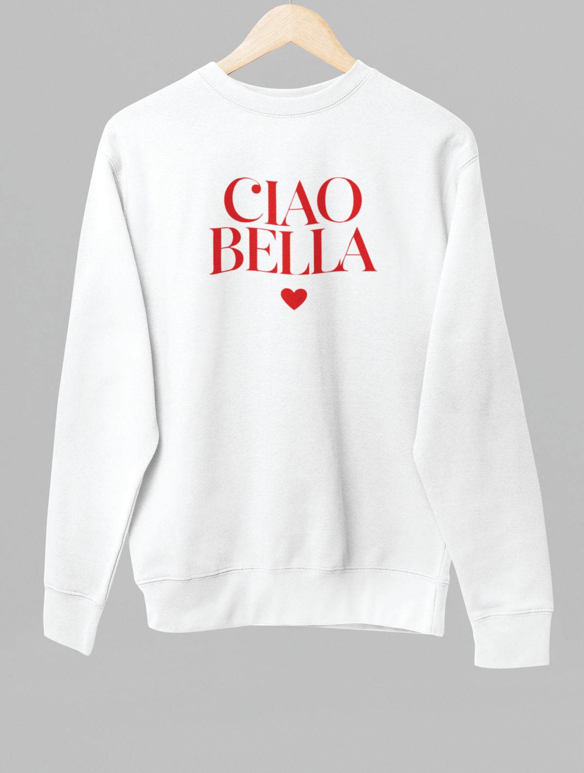 Balts UNISEX džemperis bez kapuces "CIAO BELLA"