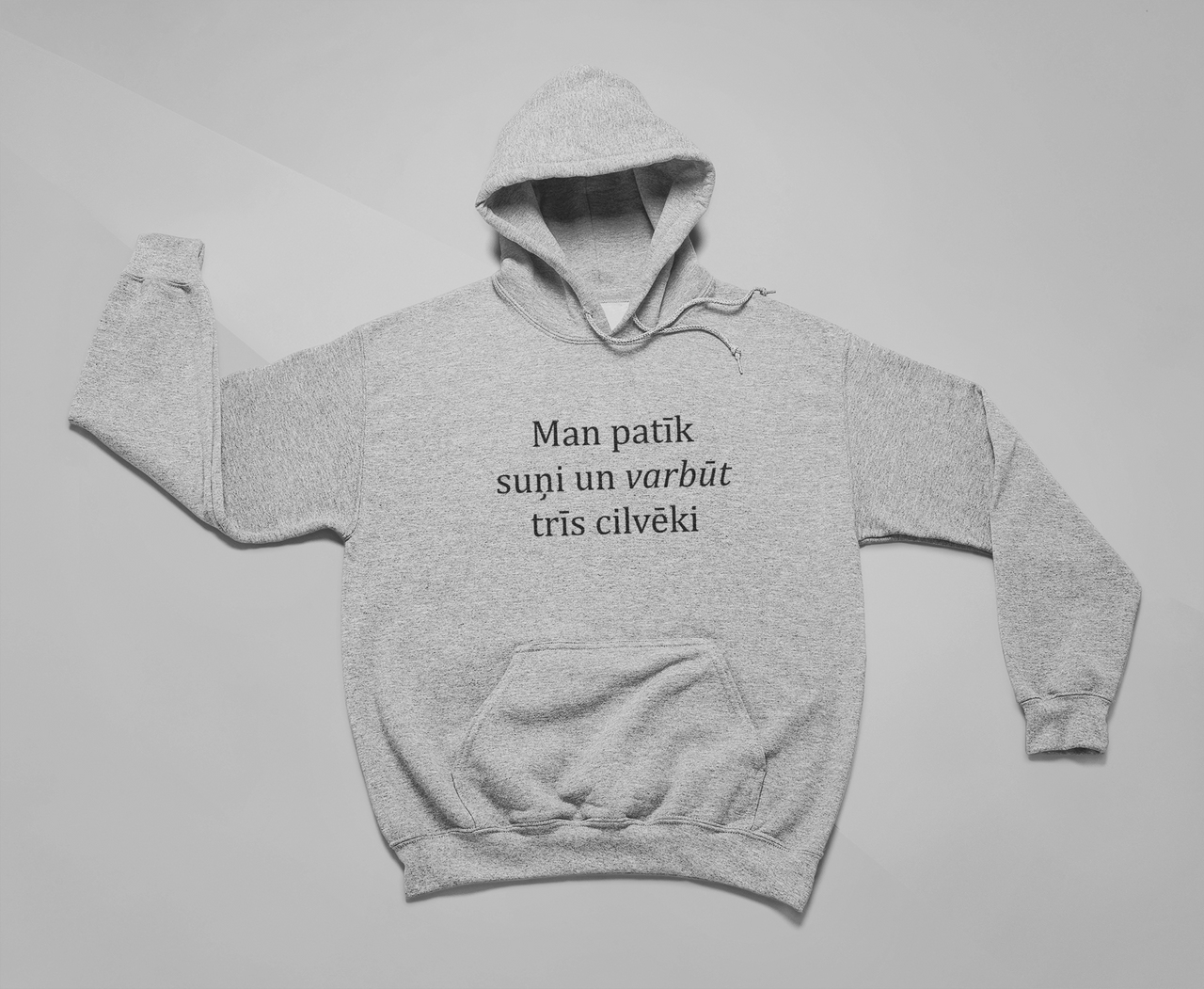 Pelēks melanžs džemperis ar kapuci "Man patīk suņi"