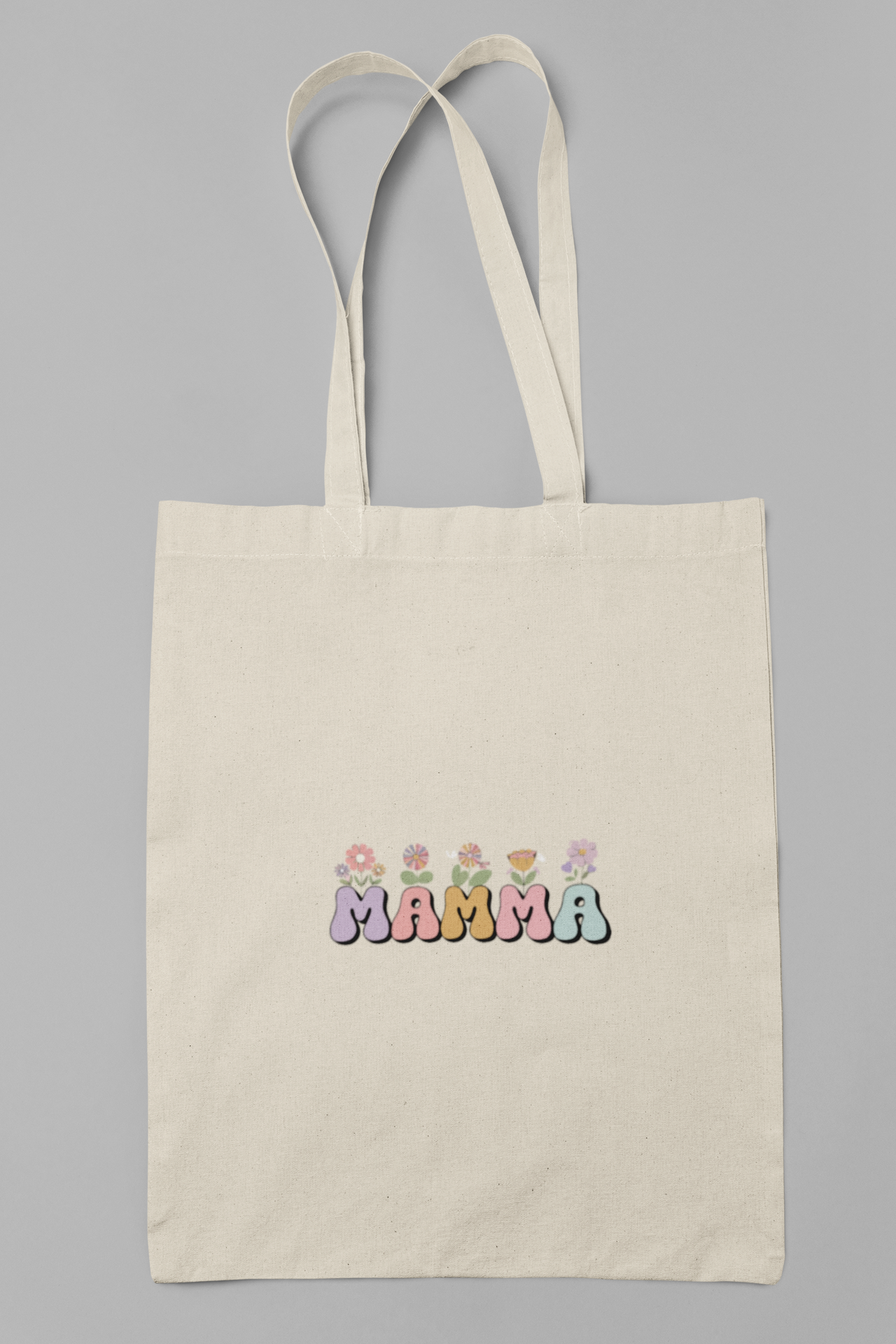 Dabīgā krāsā ipirkumu soma ar vienkāršu dibenu "Ar puķēm"