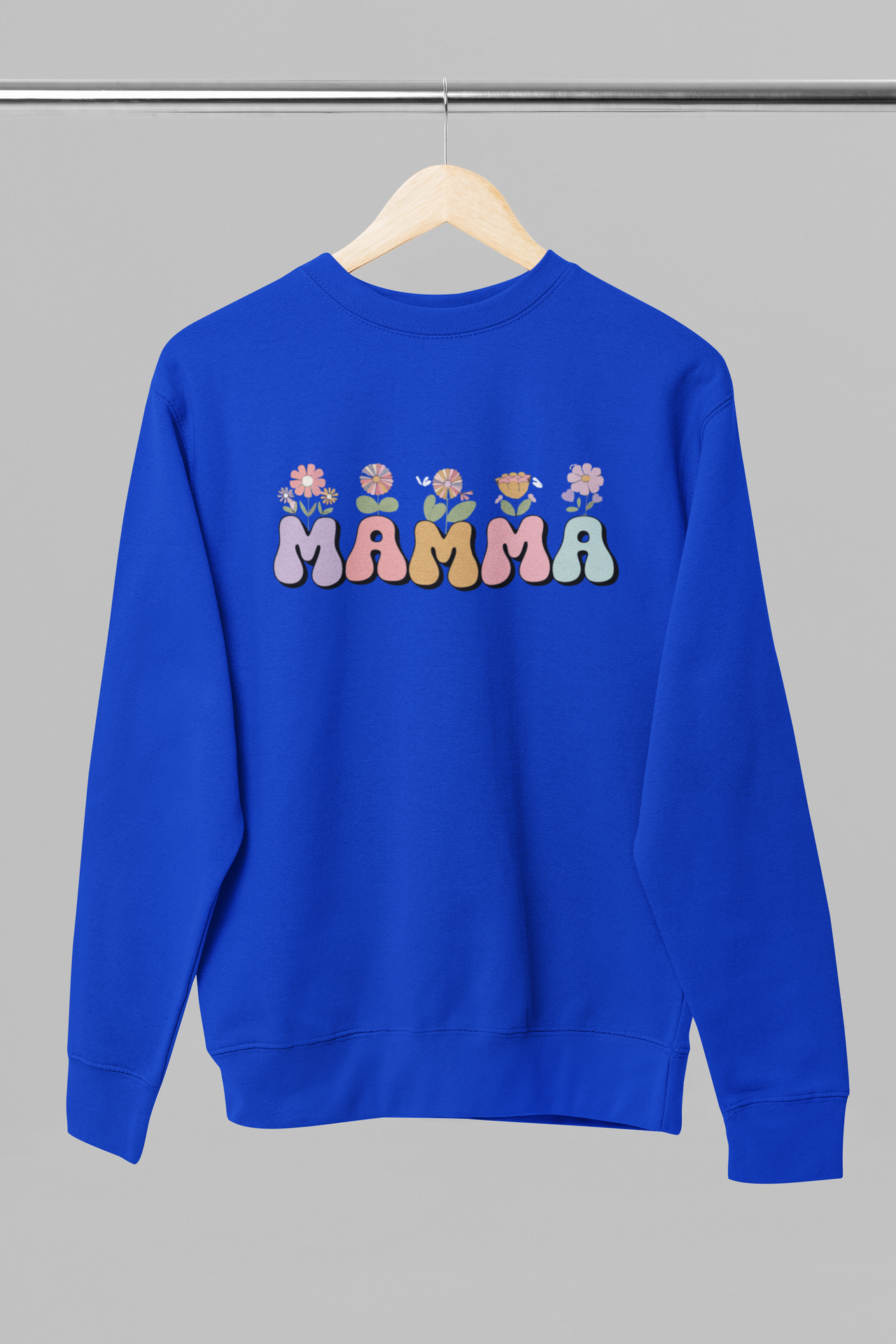Zilā krāsā UNISEX džemperis bez kapuces "Mamma ar puķēm"