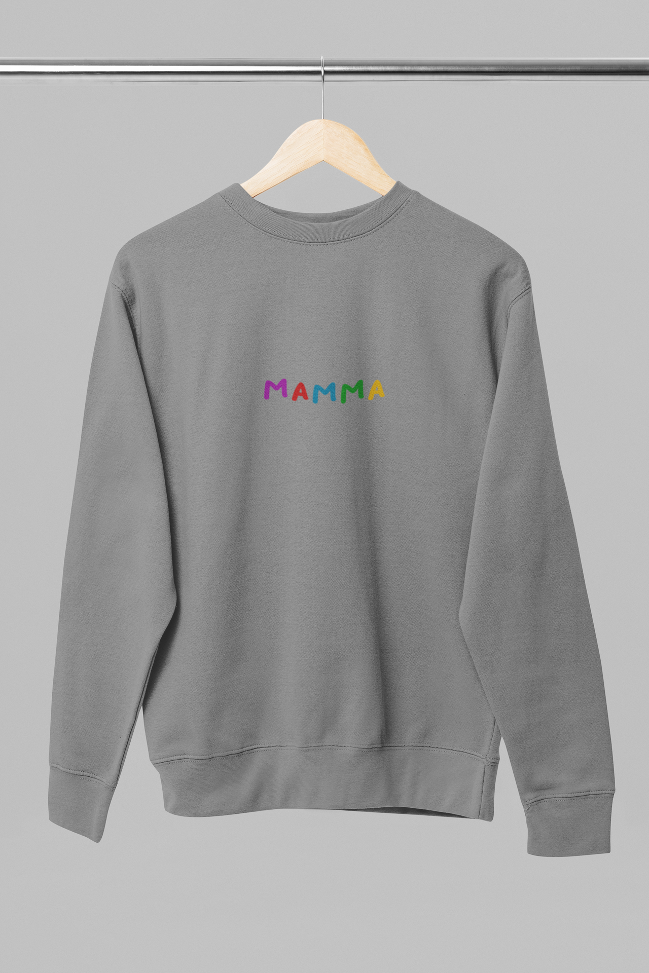 Pelēkā krāsā UNISEX džemperis bez kapuces  "Krāsaina mamma"