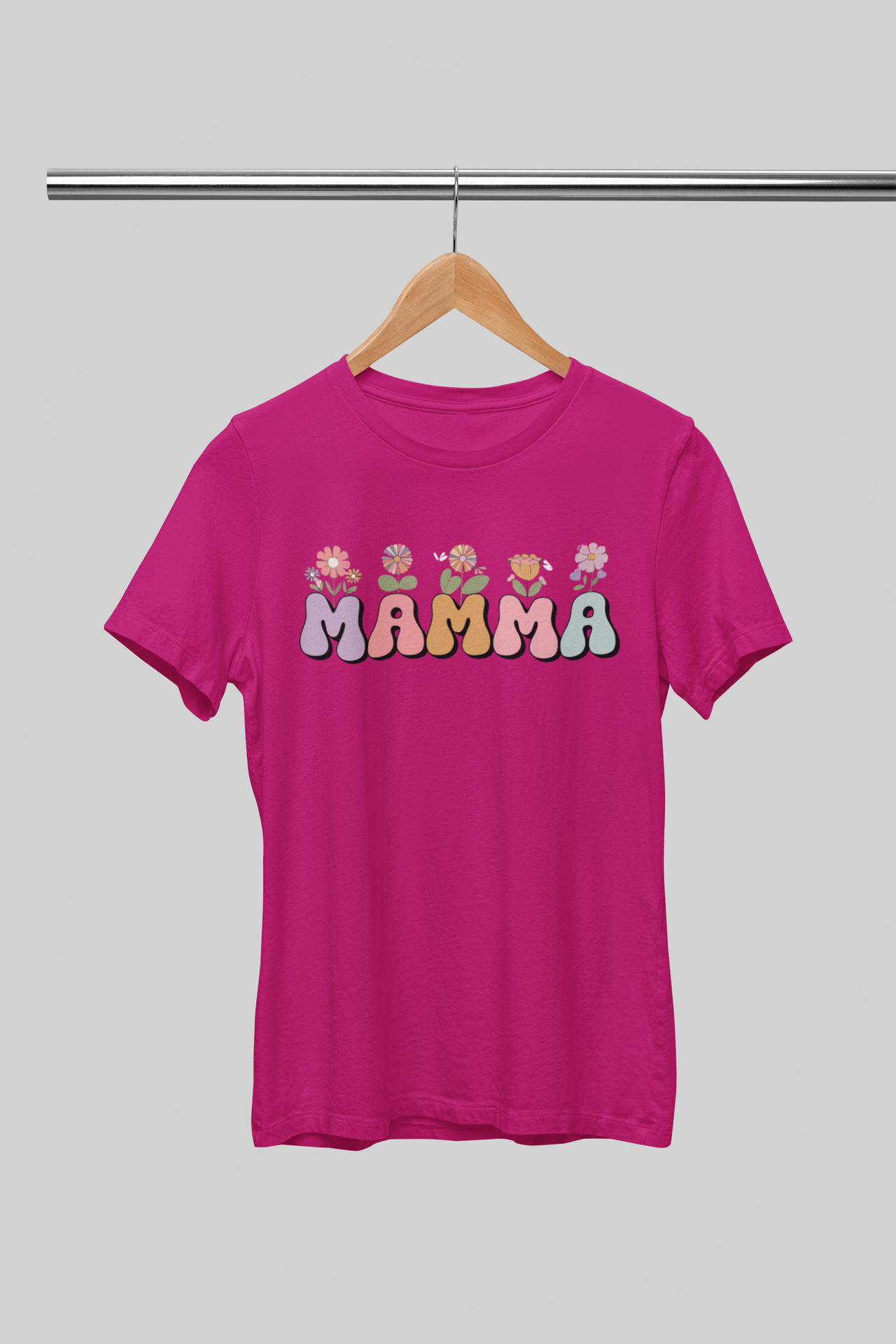 Fuksijas rozā krāsā UNISEX krekli "Mamma ar pukem"