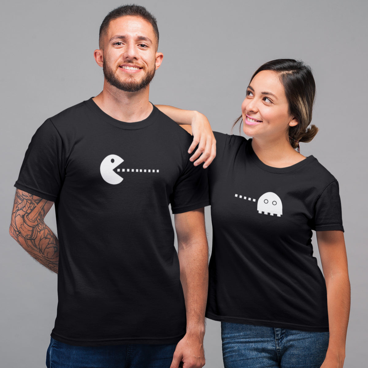 Mustad unisex T-särgid paaridele „Pac-Mani mäng“