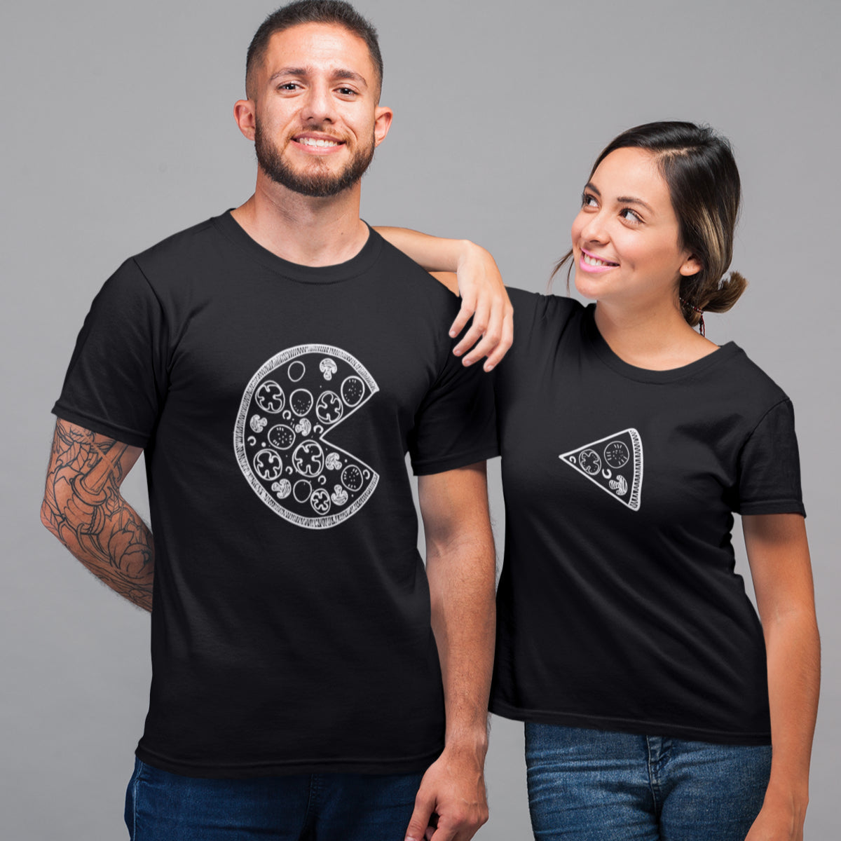 Mustad unisex T-särgid paaridele „Pitsa“