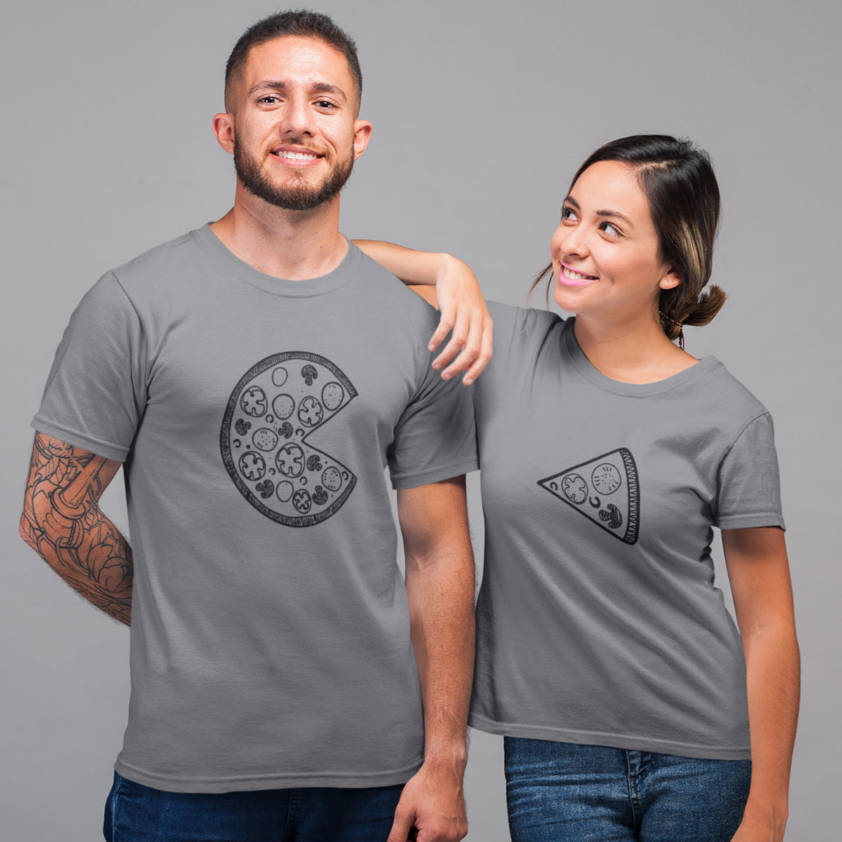 Hallikirjud unisex T-särgid paaridele „Pitsa“