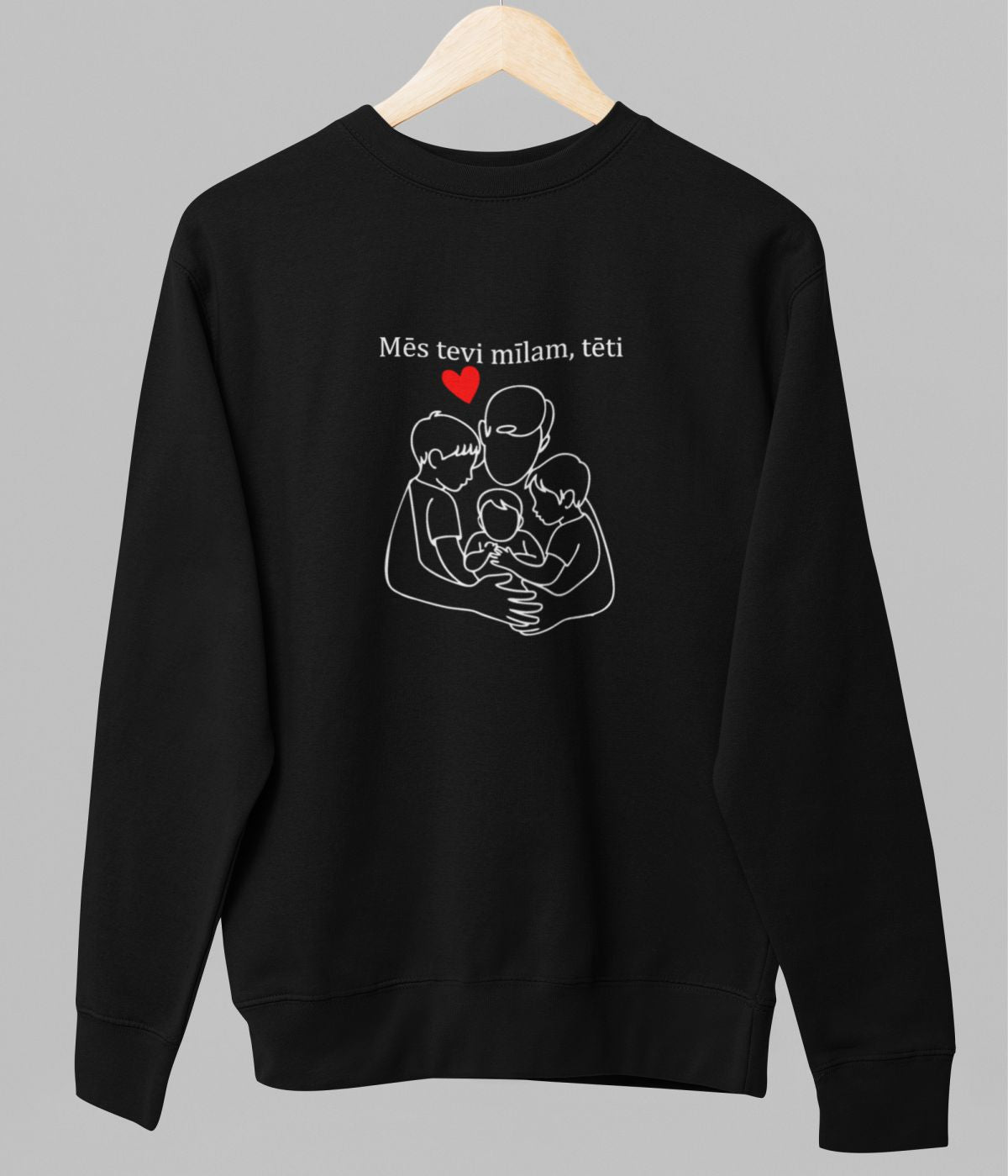 Melns UNISEX džemperis bez kapuces "Tēta apskāviens"