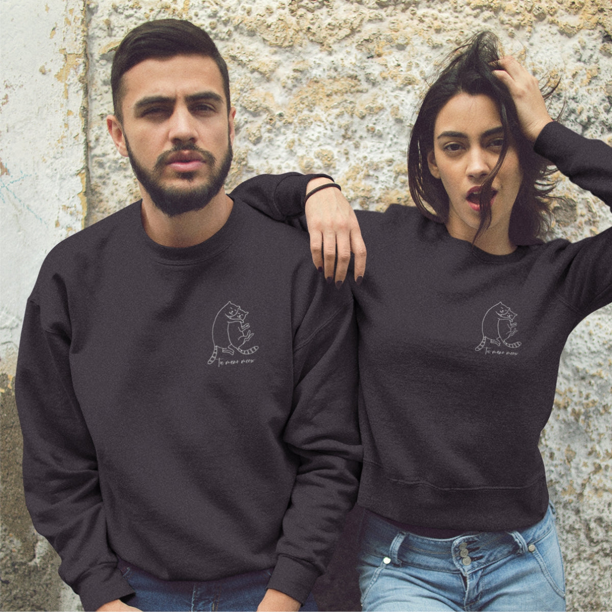 Melni džemperi bez kapucēm pāriem "Tu esi mans meow"